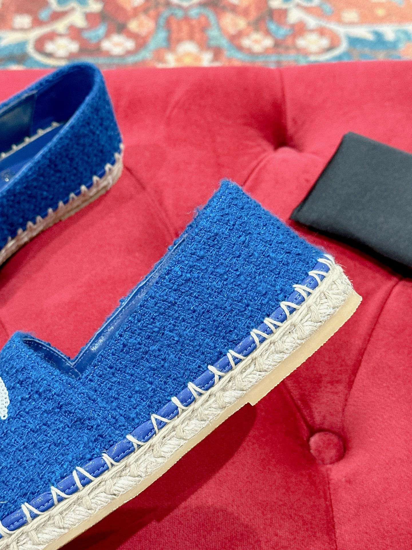 cc espadrilles blue cotton tweed white sequin