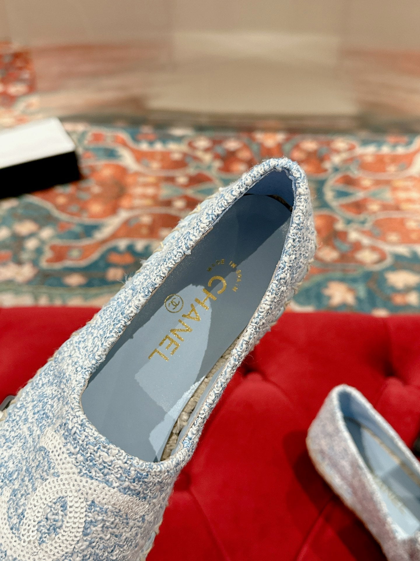 cc espadrilles cloud blue fabric white sequin