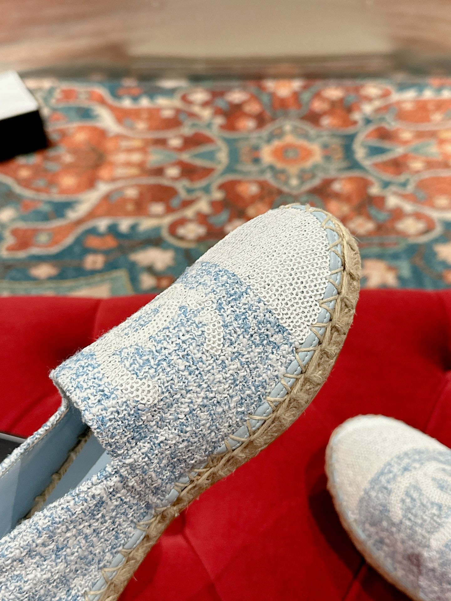 cc espadrilles cloud blue fabric white sequin