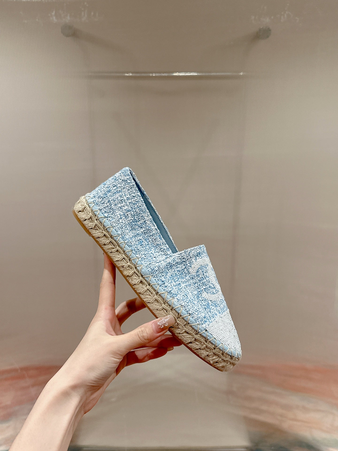 cc espadrilles cloud blue fabric white sequin