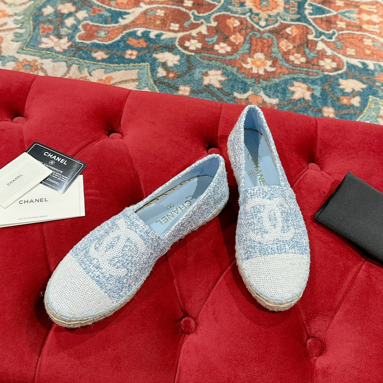 cc espadrilles cloud blue fabric white sequin