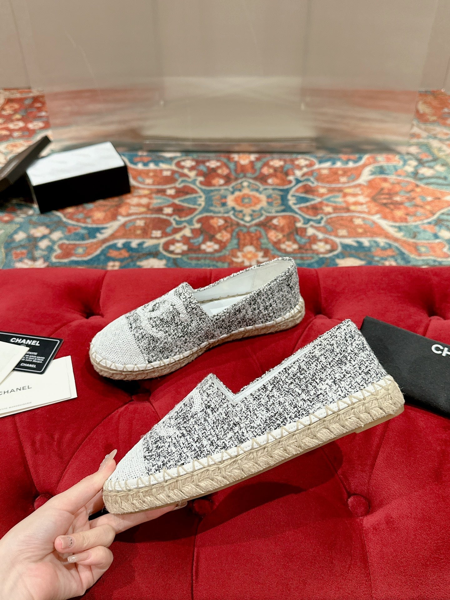 cc espadrilles grey fabric white sequin