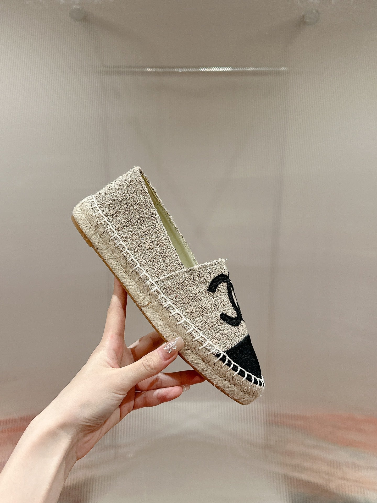 cc espadrilles dark beige cotton tweed