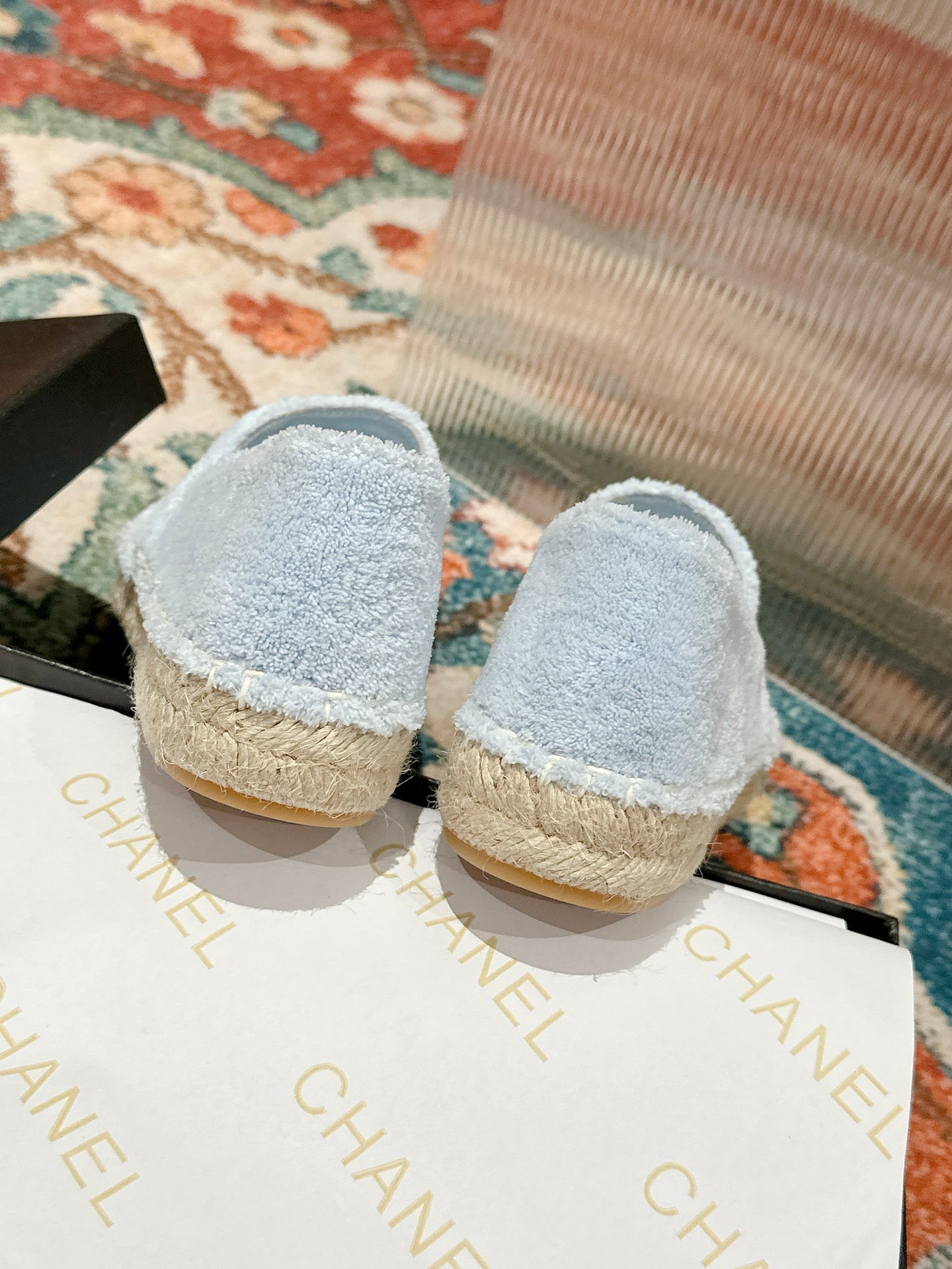 cc espadrilles cloud blue fleece fabric calfskin