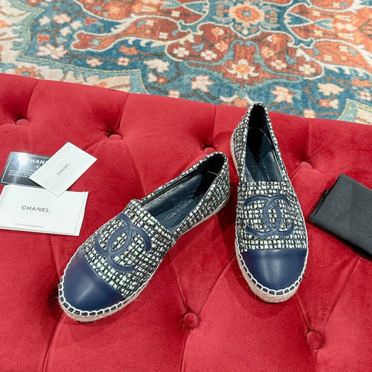 cc espadrilles dark blue blended fabric calfskin