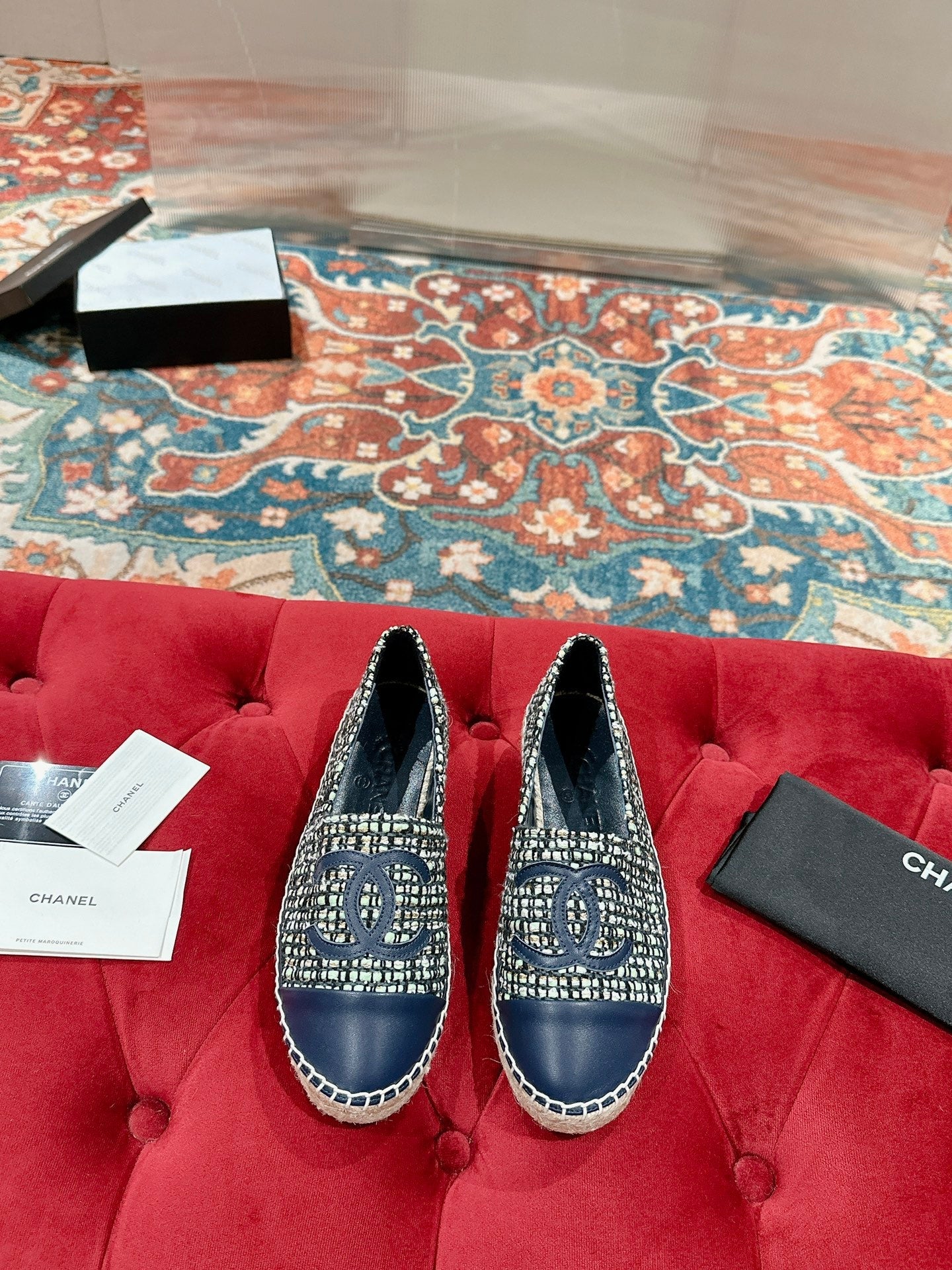 cc espadrilles dark blue blended fabric calfskin