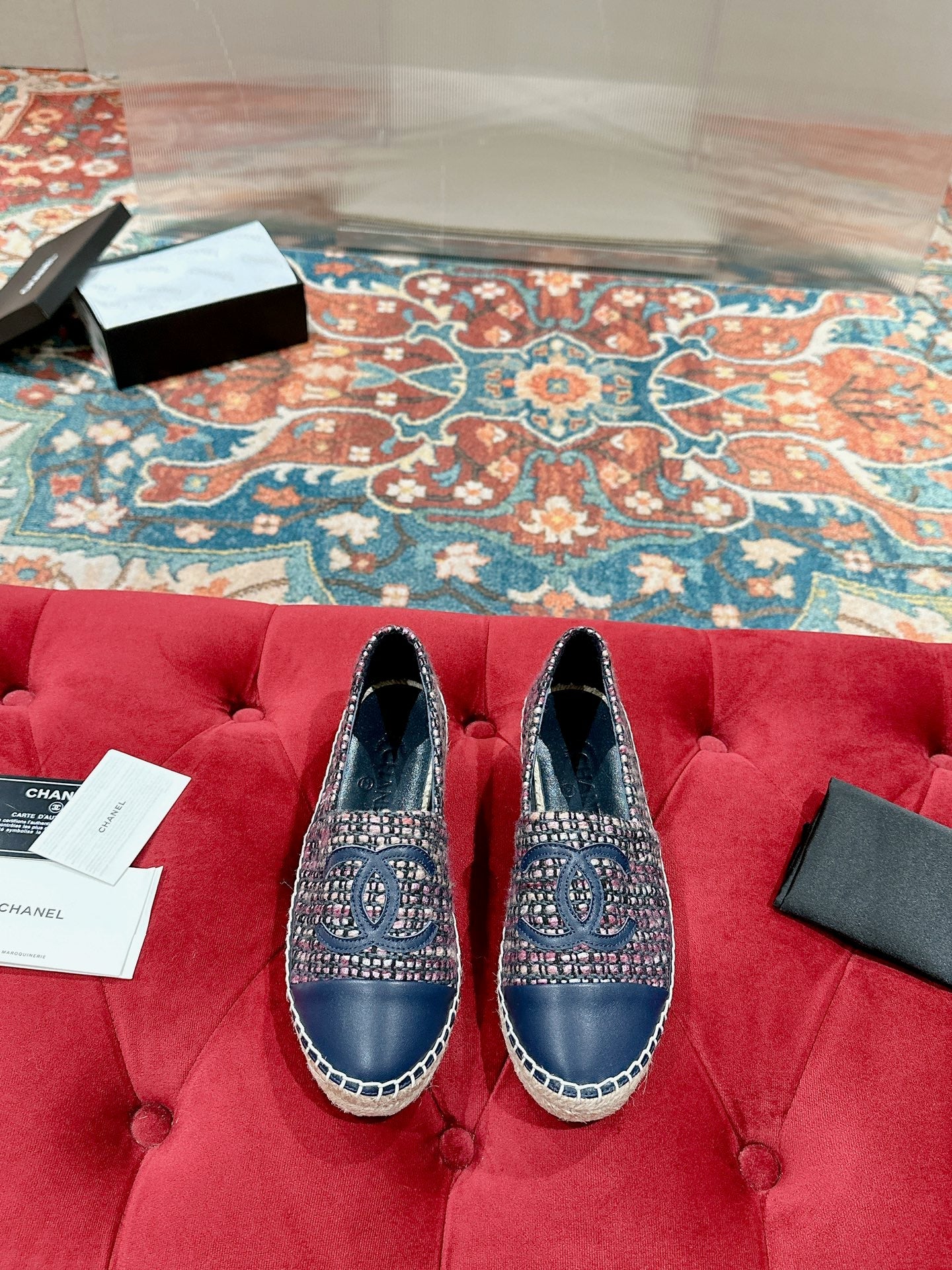 cc espadrilles dark blue blended fabrics calfskin