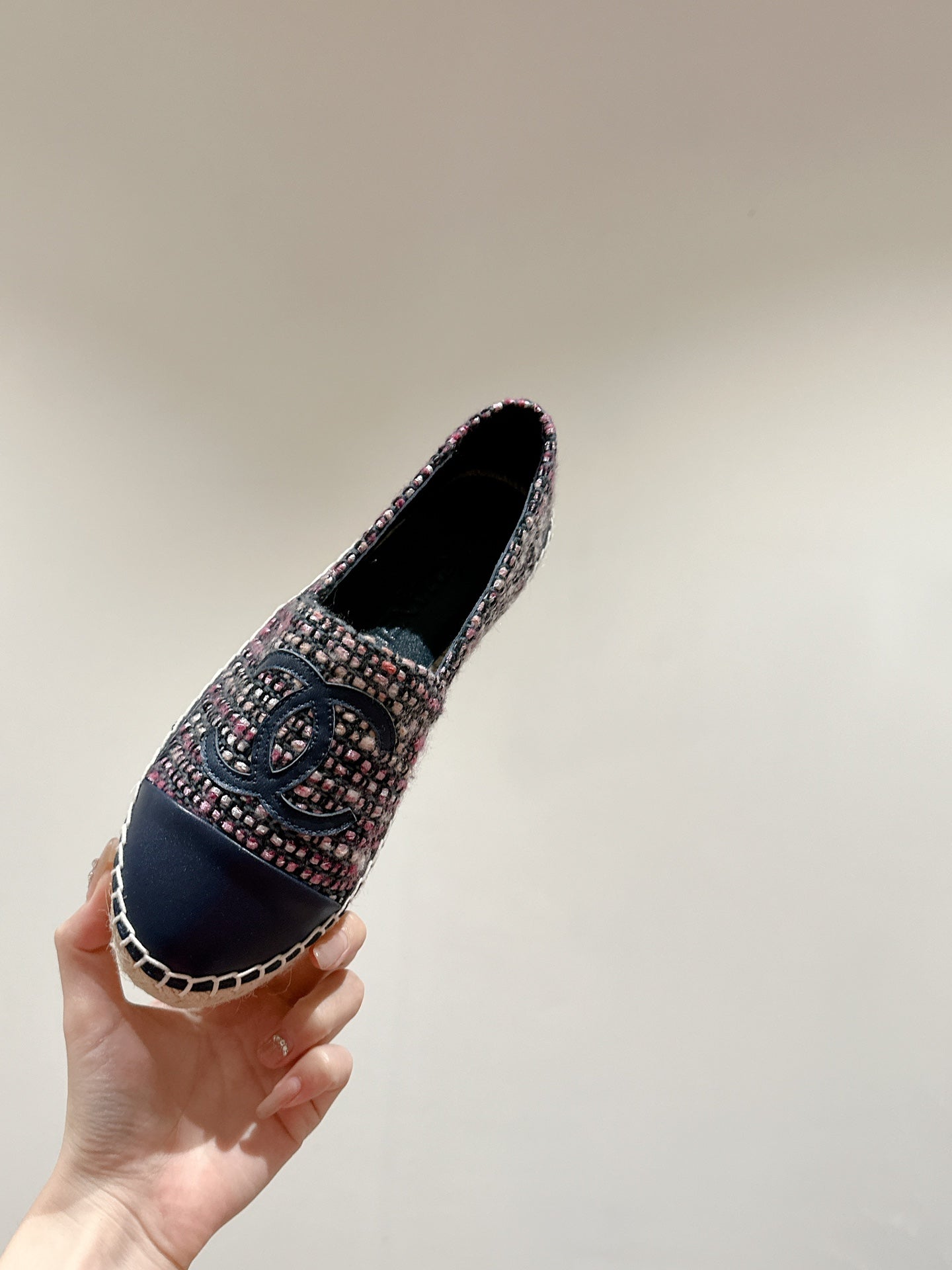 cc espadrilles dark blue blended fabrics calfskin