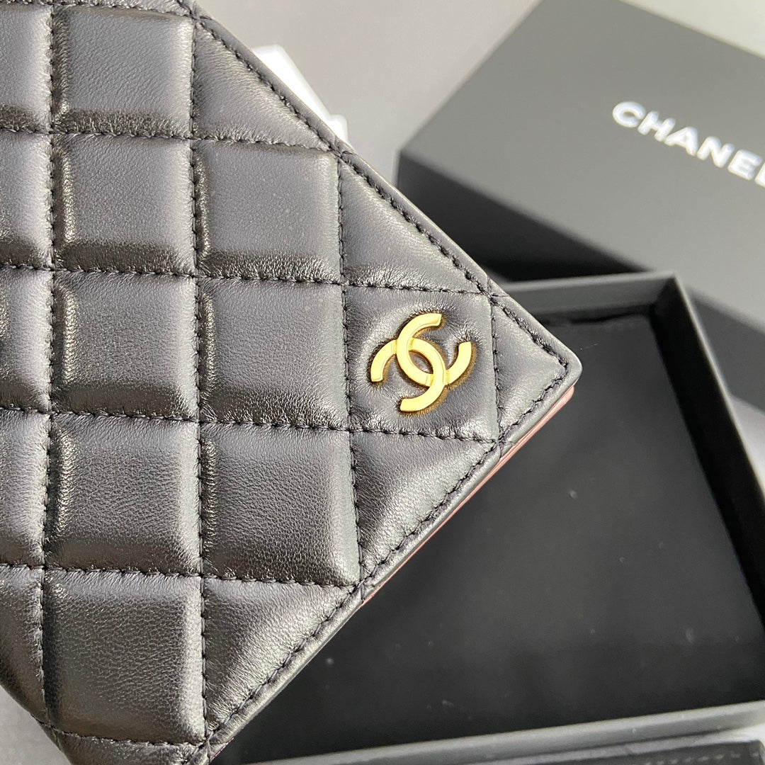 cc passport 10cm black lambskin gold hardware