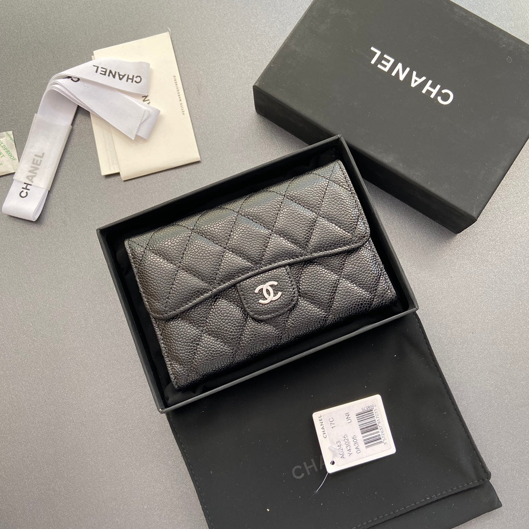 cc wallet 15cm black caviar silver hardware