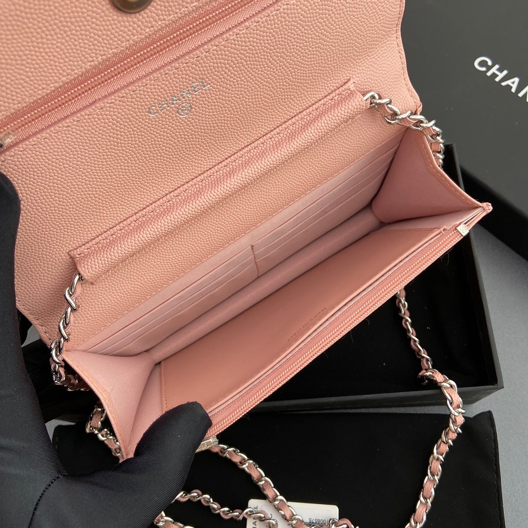 CC Woc 20cm Pink Grained Calfskin Silver Hardware