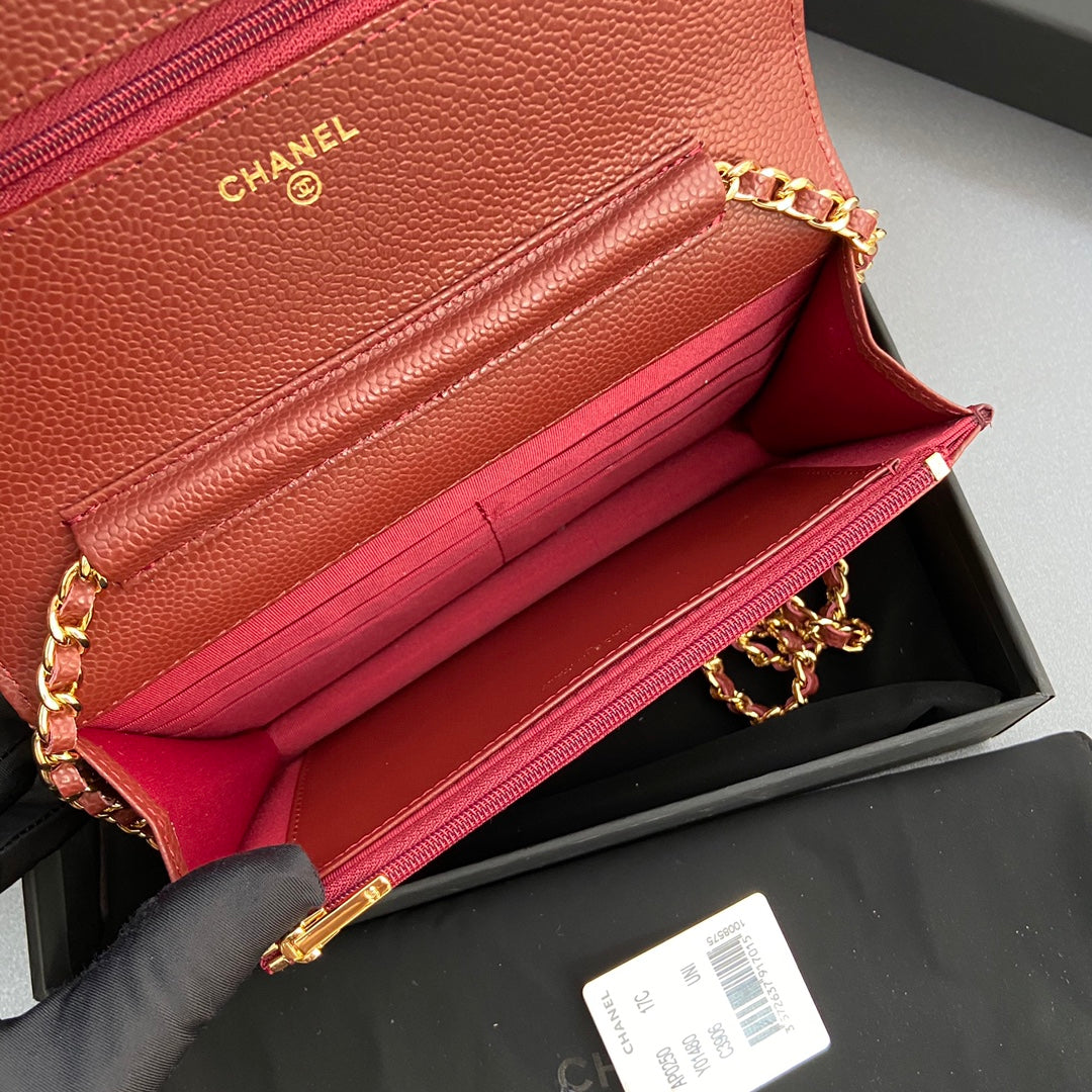 CC Woc 20cm Red Grained Calfskin Gold Hardware