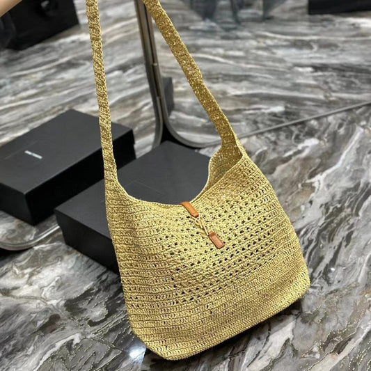 YSL HOBO BAG 30CM BEIGE RAFFIA