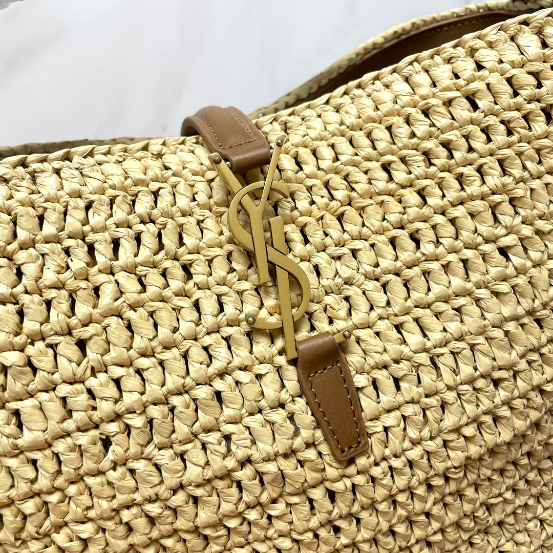 YSL LE 37 20CM BEIGE RAFFIA BUCKET BAG