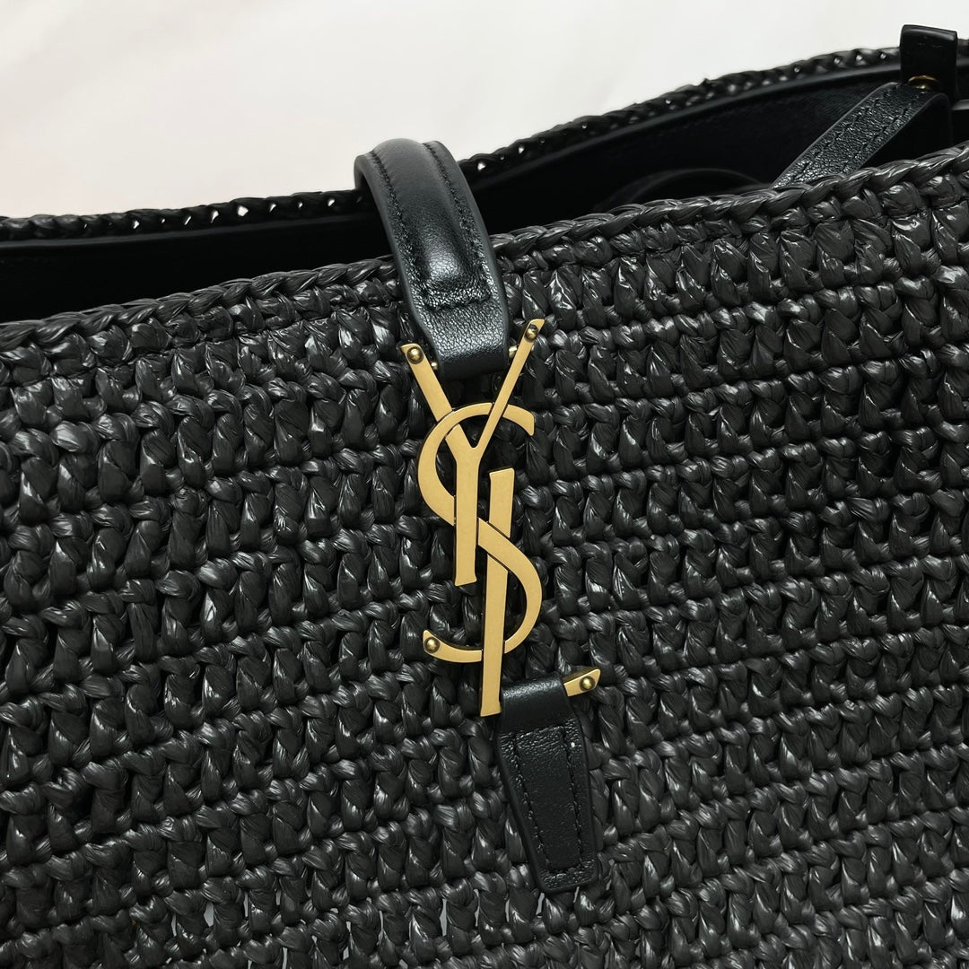 YSL LE 37 20CM BLACK RAFFIA BUCKET BAG