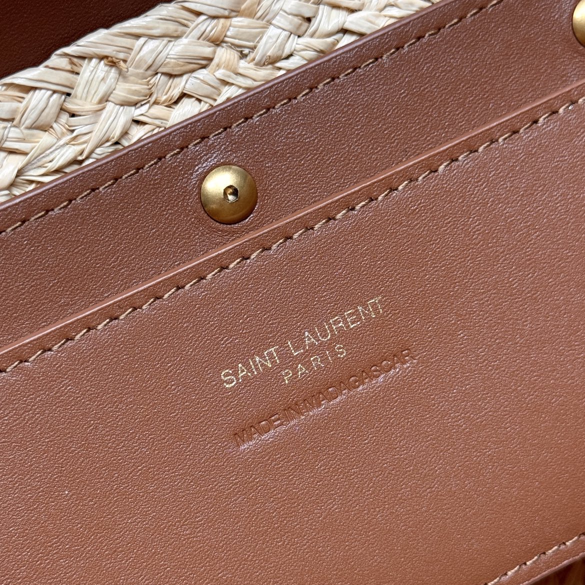 YSL SMALL 23CM MANON BEIGE RAFFIA TAN CALFSKIN