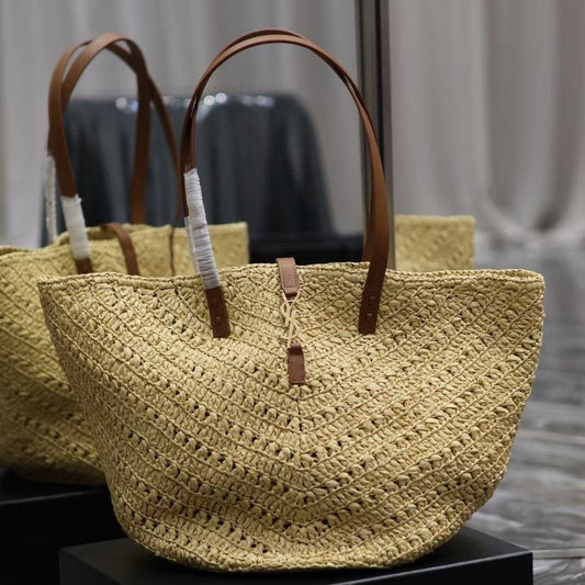 YSL MEDIUM 44CM PANIER BEIGE RAFFIA TOTE BAG