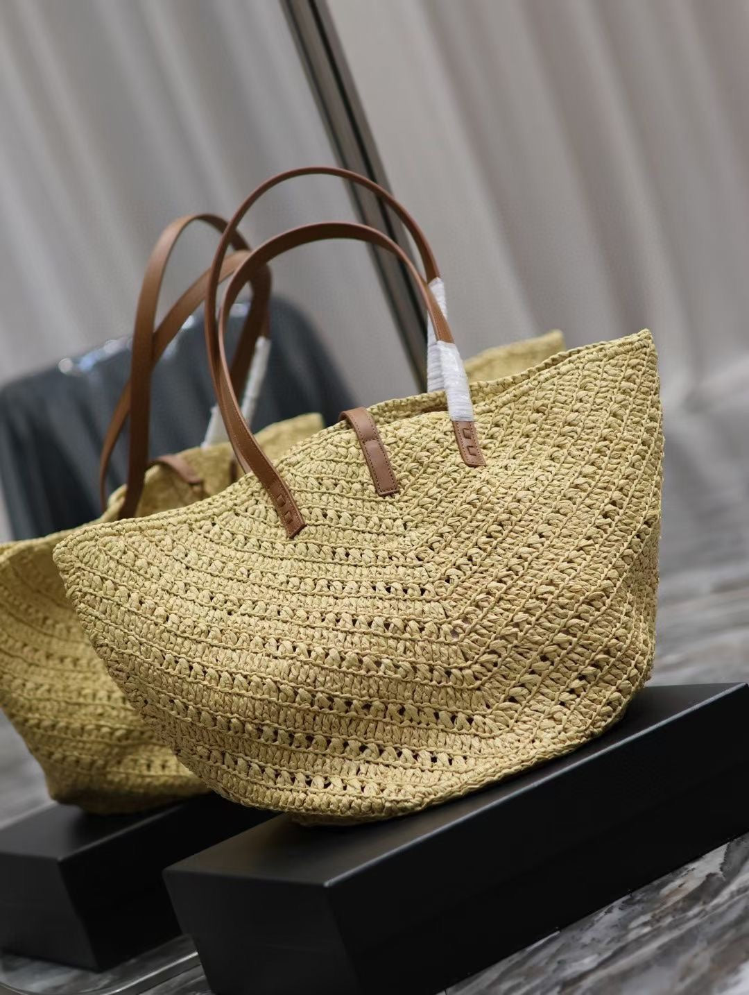 YSL MEDIUM 44CM PANIER BEIGE RAFFIA TOTE BAG