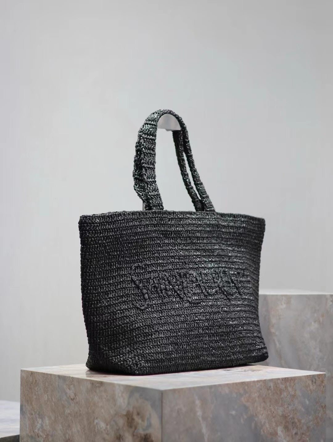 YSL TOTE BAG 50CM BLACK RAFFIA