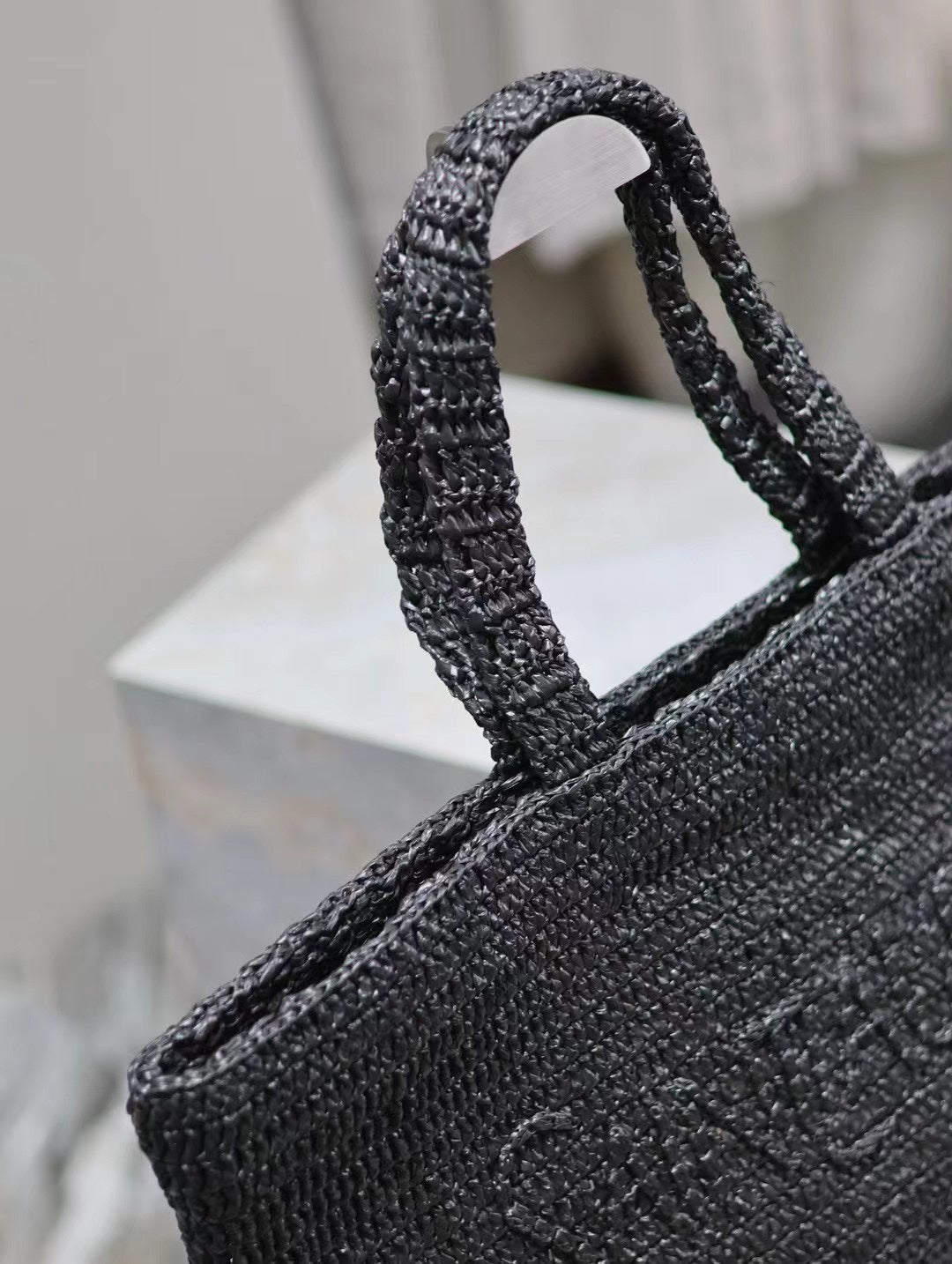 YSL TOTE BAG 50CM BLACK RAFFIA