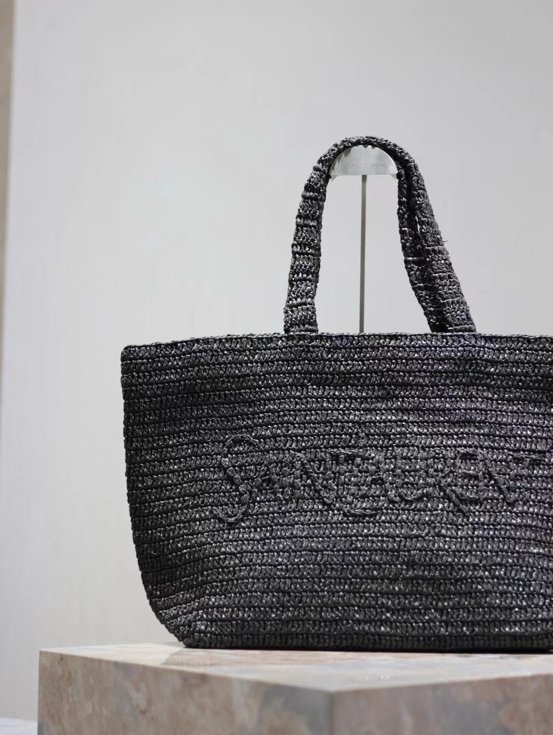 YSL TOTE BAG 50CM BLACK RAFFIA