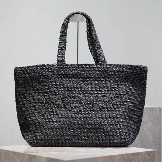 YSL TOTE BAG 50CM BLACK RAFFIA