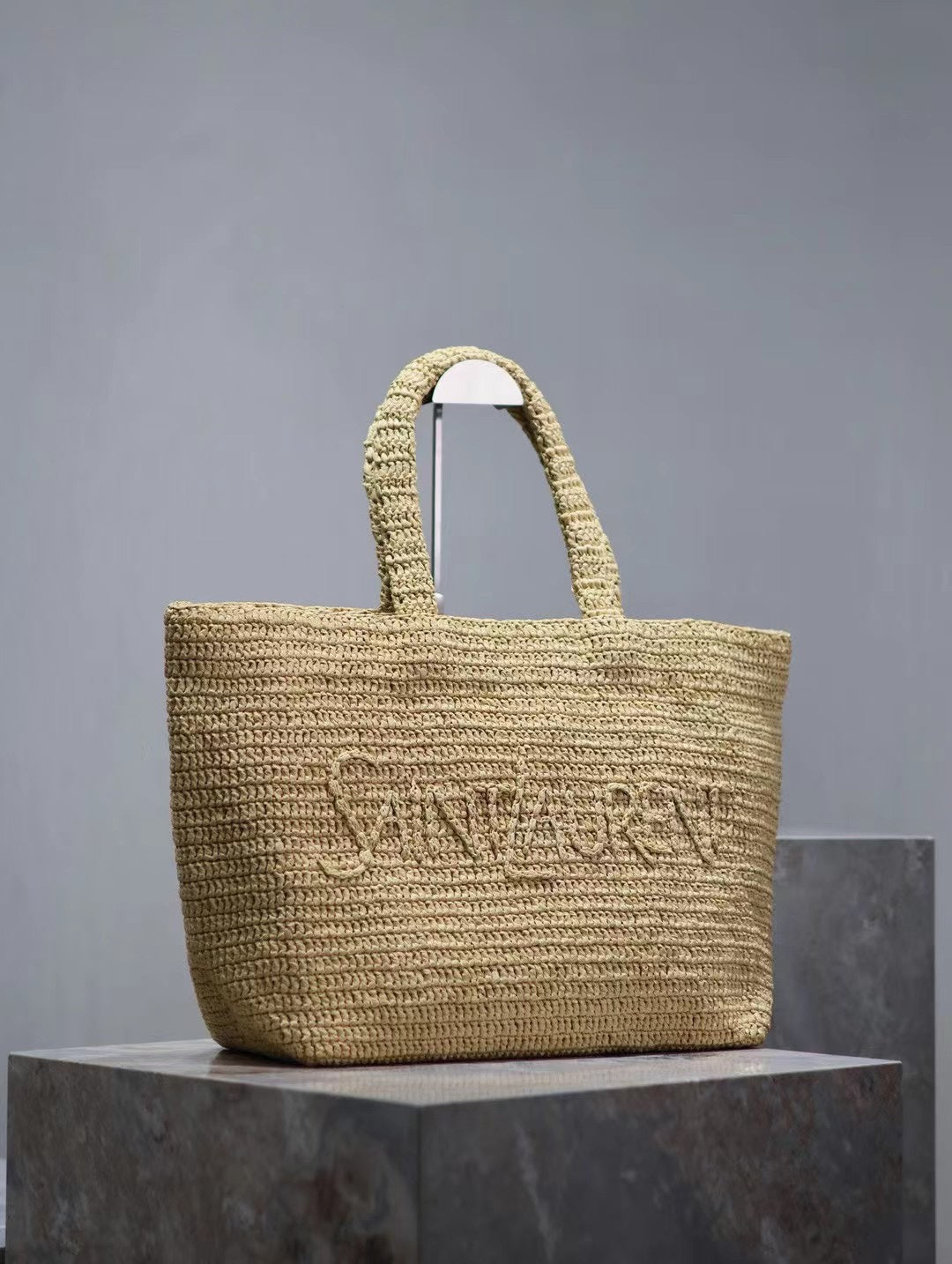 YSL TOTE BAG 50CM BEIGE RAFFIA