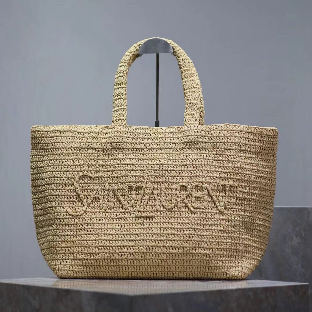 YSL TOTE BAG 50CM BEIGE RAFFIA