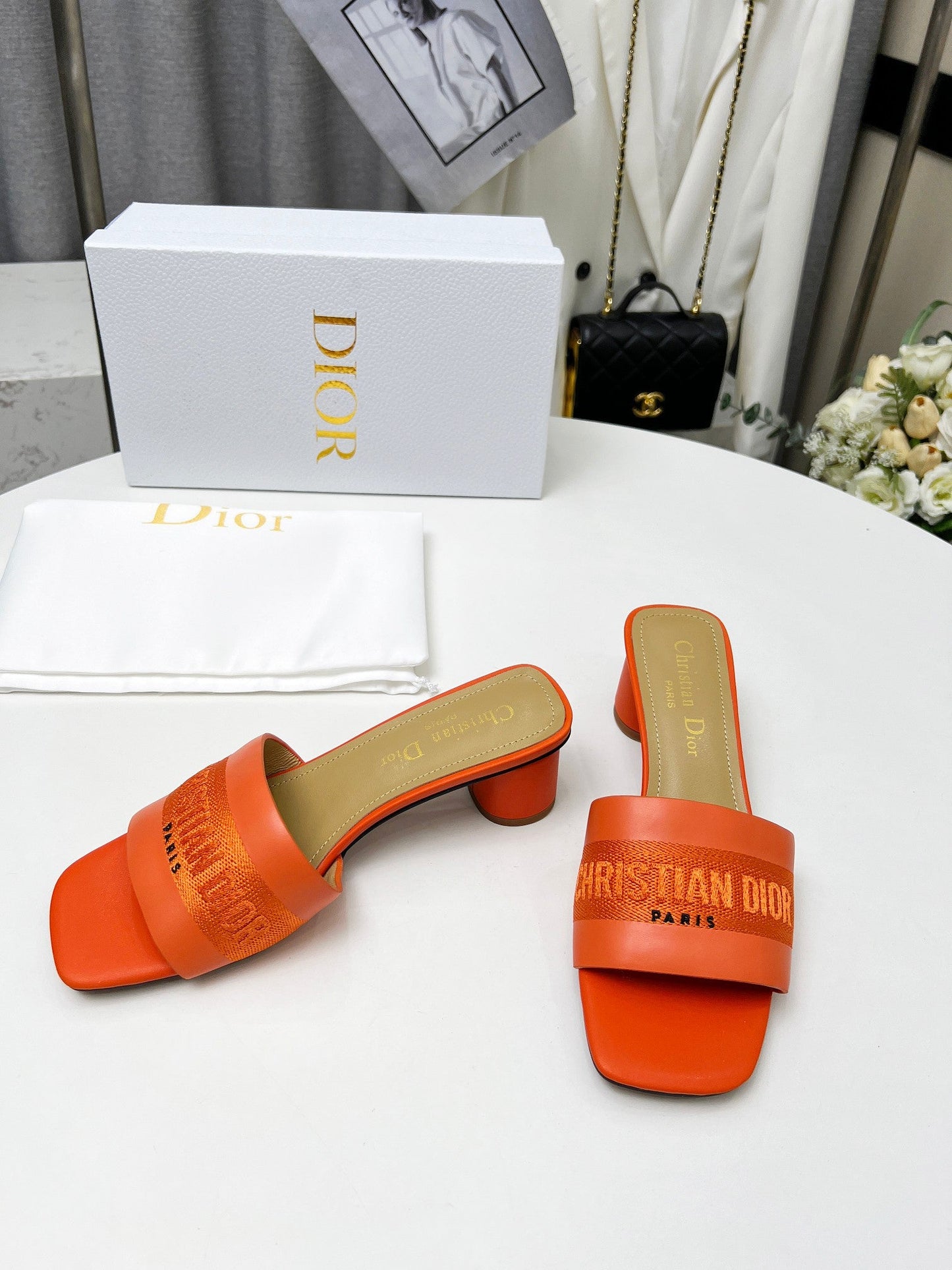 cd dway 45 orange canvas calfskin