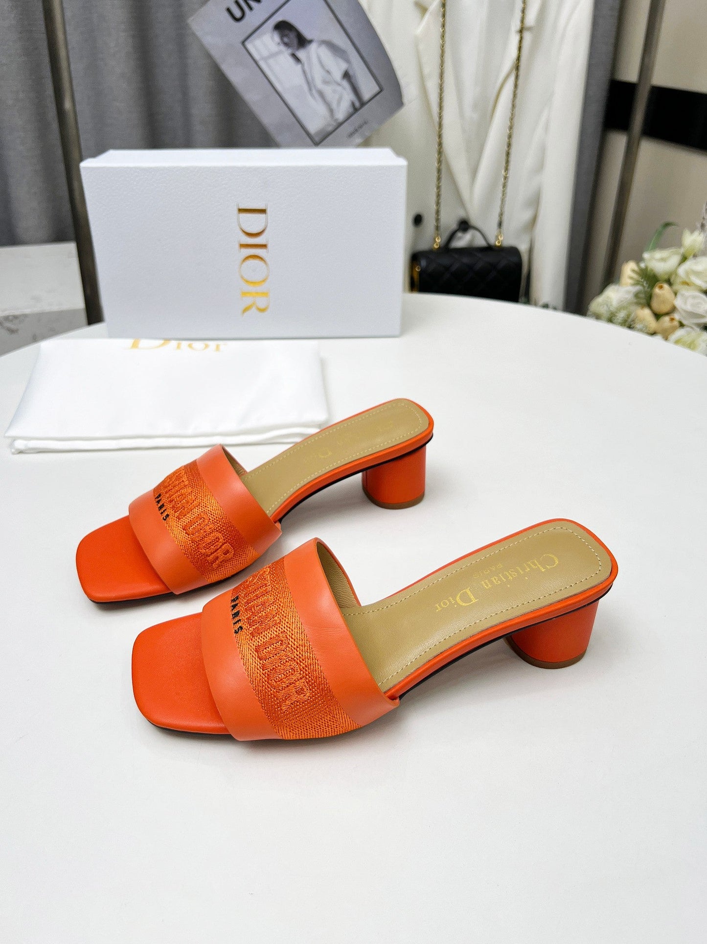 cd dway 45 orange canvas calfskin