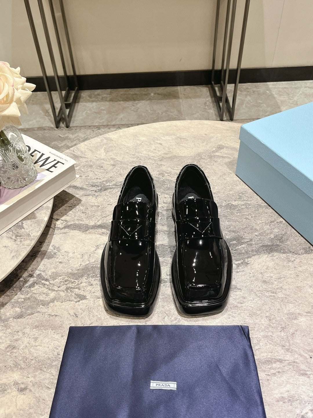 PRA SQUARE HEAD LOAFERS GLOSSY BLACK CALFSKIN