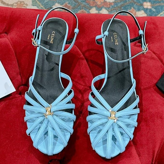 TRIOMPHE SANDAL 85 MM IN POWDER BLUE LAMBSKIN