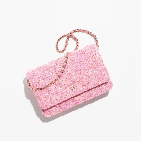 cc woc 18.5 pink tweed gold hardware