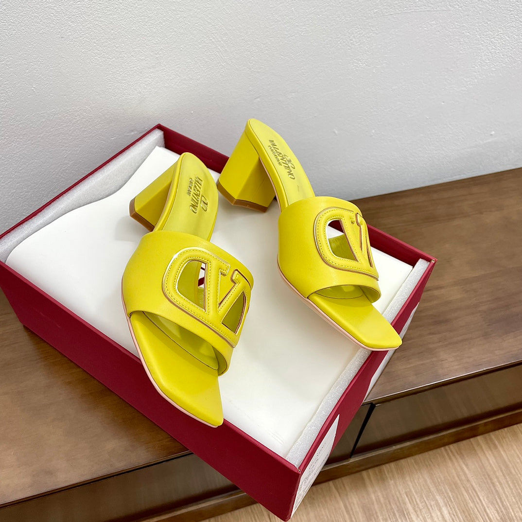 Vlogo Cut-Out 60 Sandal Yellow Calfskin