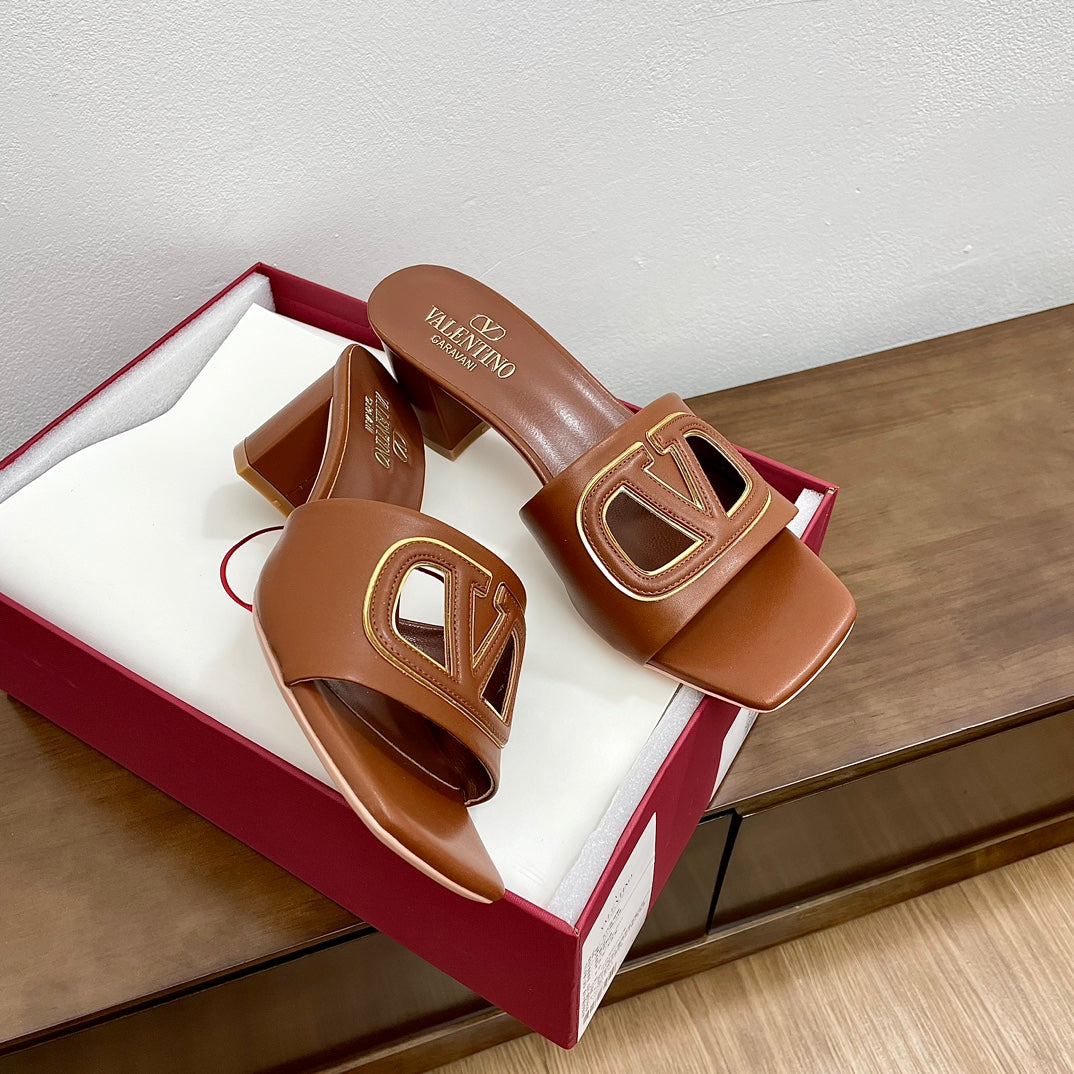 Vlogo Cut-Out 60 Sandal Tan Calfskin