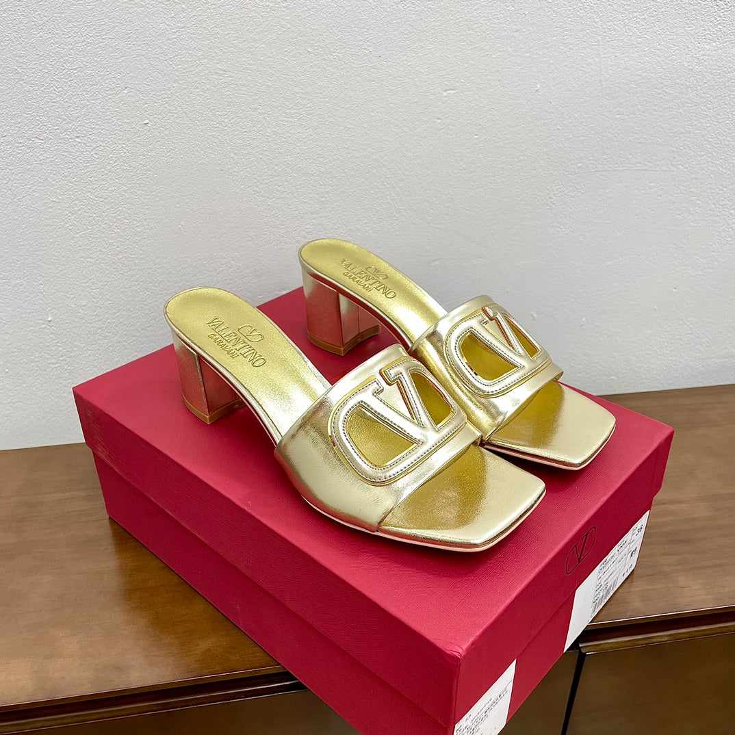 Vlogo Cut-Out 60 Sandal Gold Calfskin