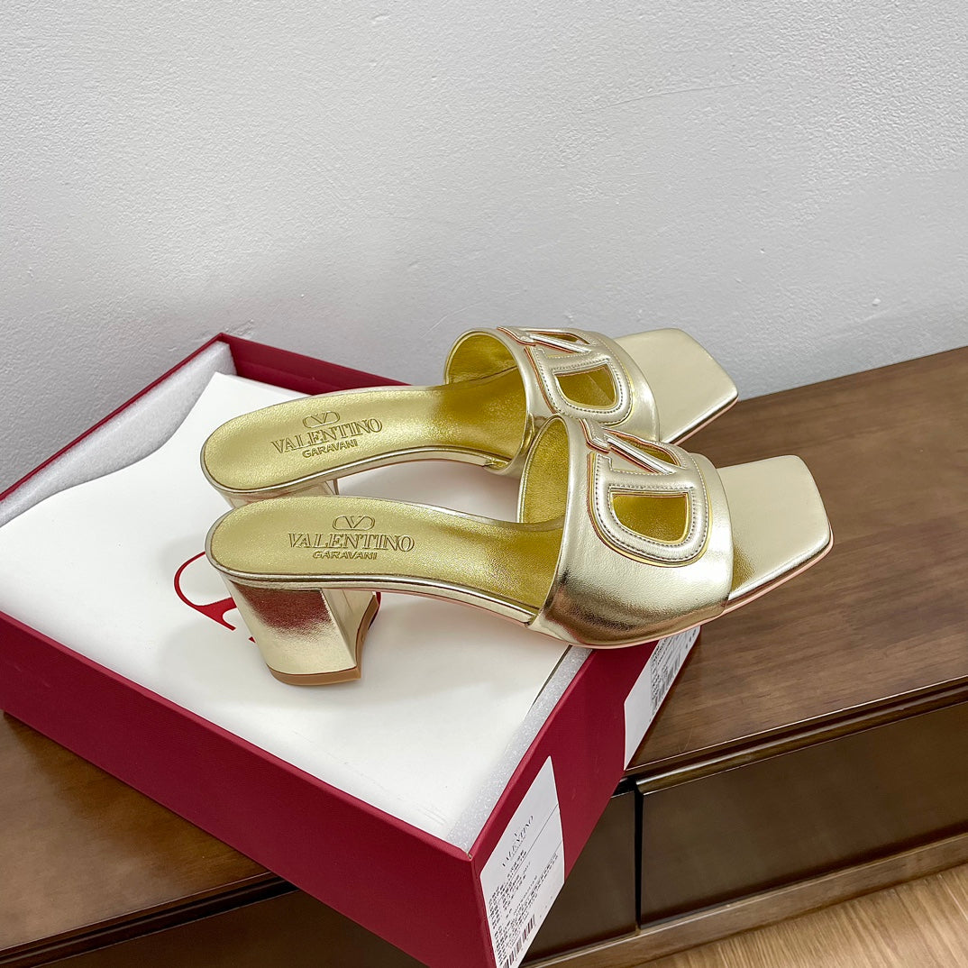 Vlogo Cut-Out 60 Sandal Gold Calfskin