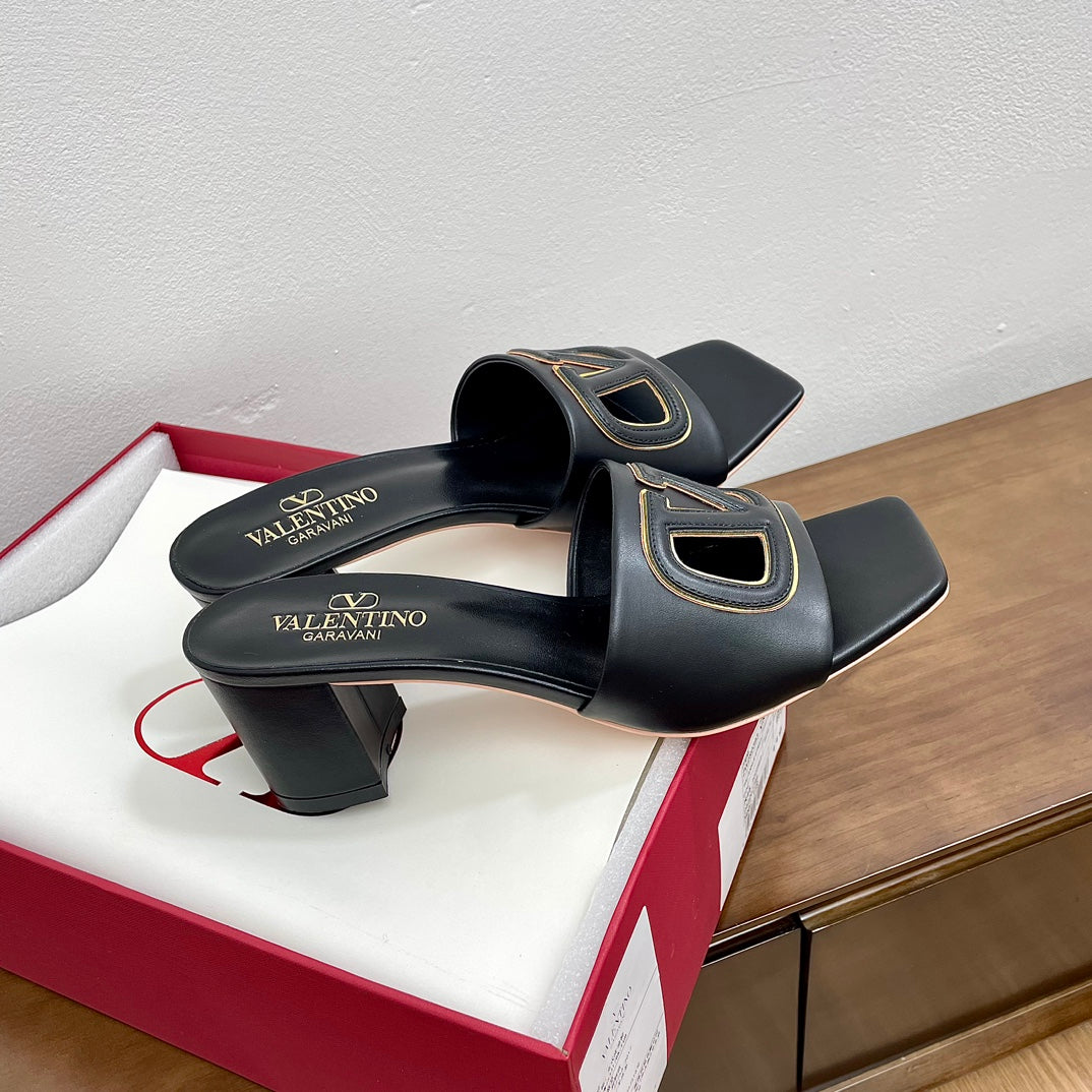 Vlogo Cut-Out 60 Sandal Black Calfskin