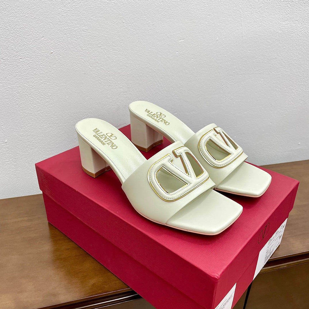 Vlogo Cut-Out 60 Sandal Ivory Calfskin