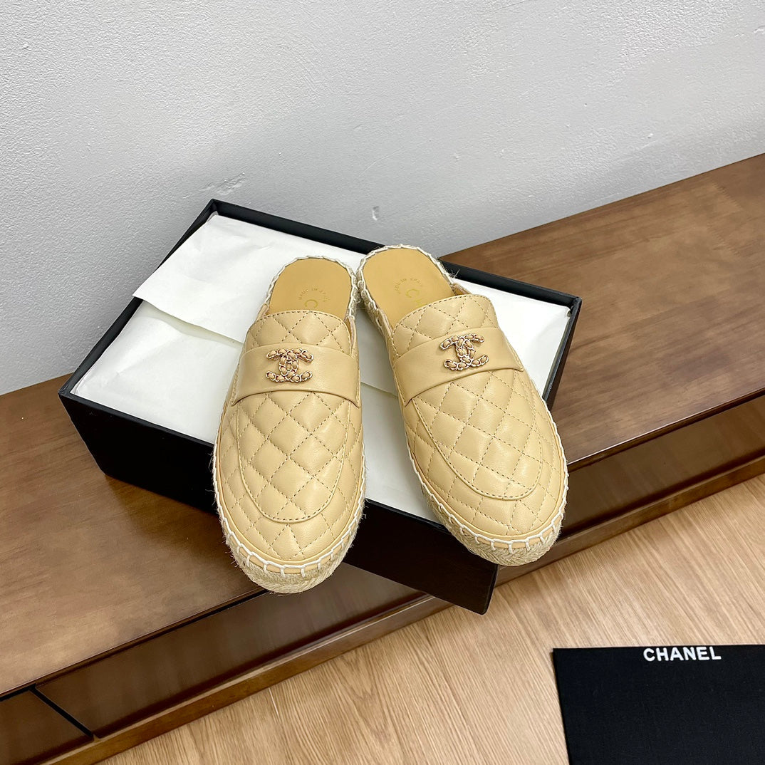 cc mule espadrilles beige calfskin