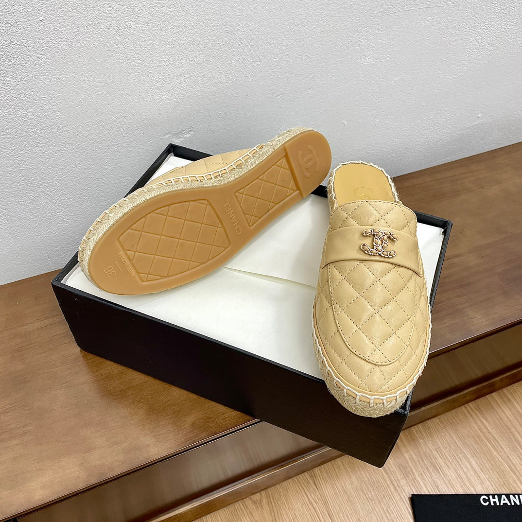 cc mule espadrilles beige calfskin