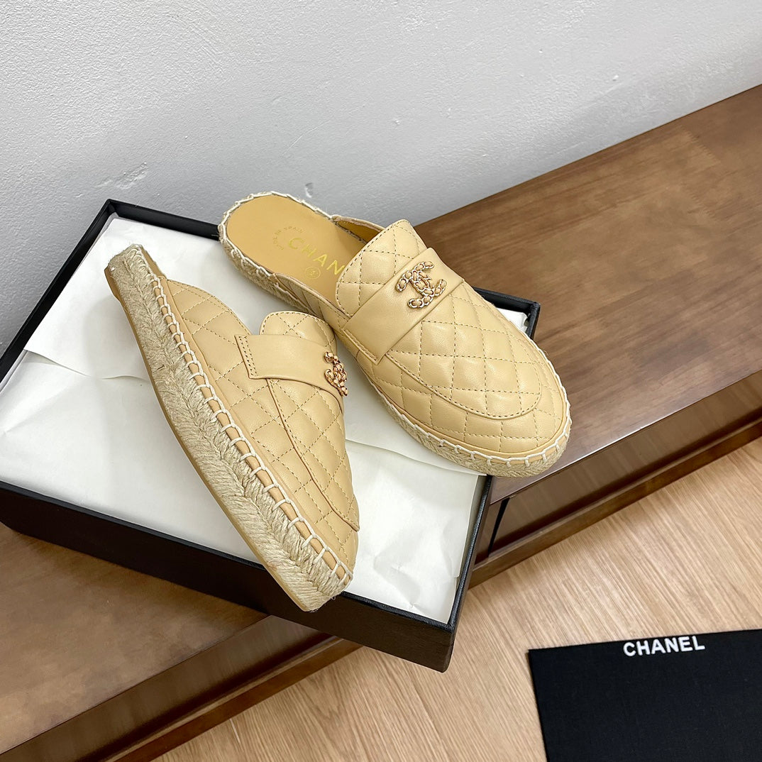 cc mule espadrilles beige calfskin