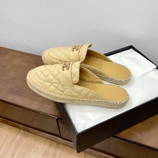 cc mule espadrilles beige calfskin