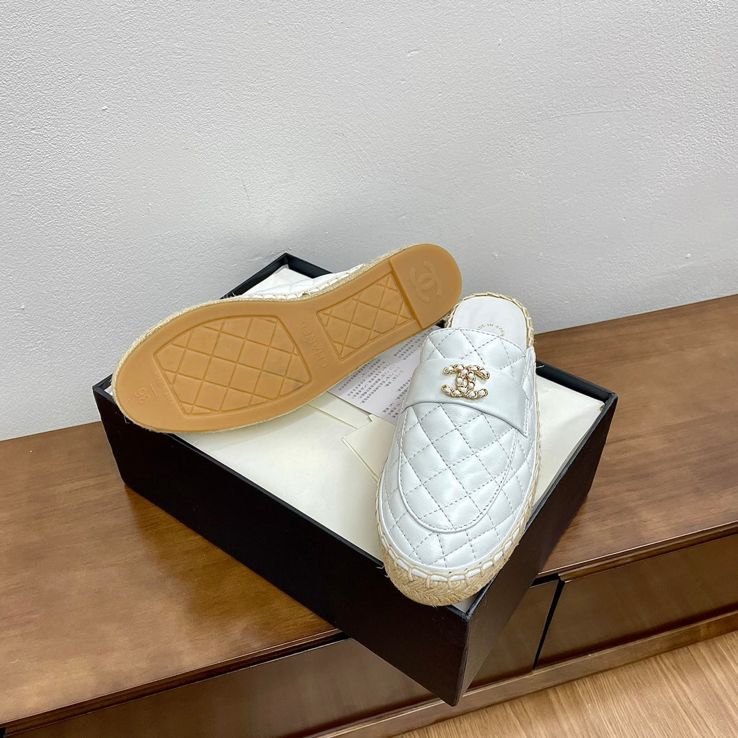 cc mule espadrilles white calfskin