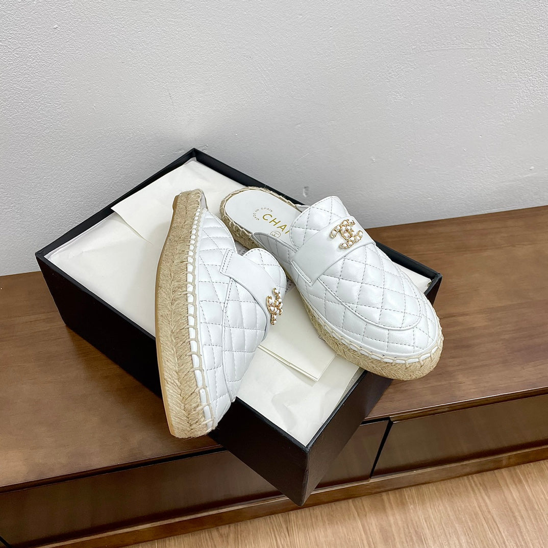 cc mule espadrilles white calfskin