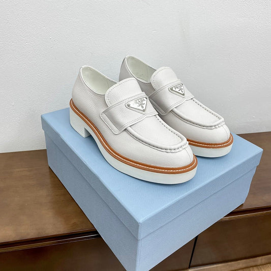 PRA CHOCOLATE BRUSHED LOAFERS WHITE CALFSKIN