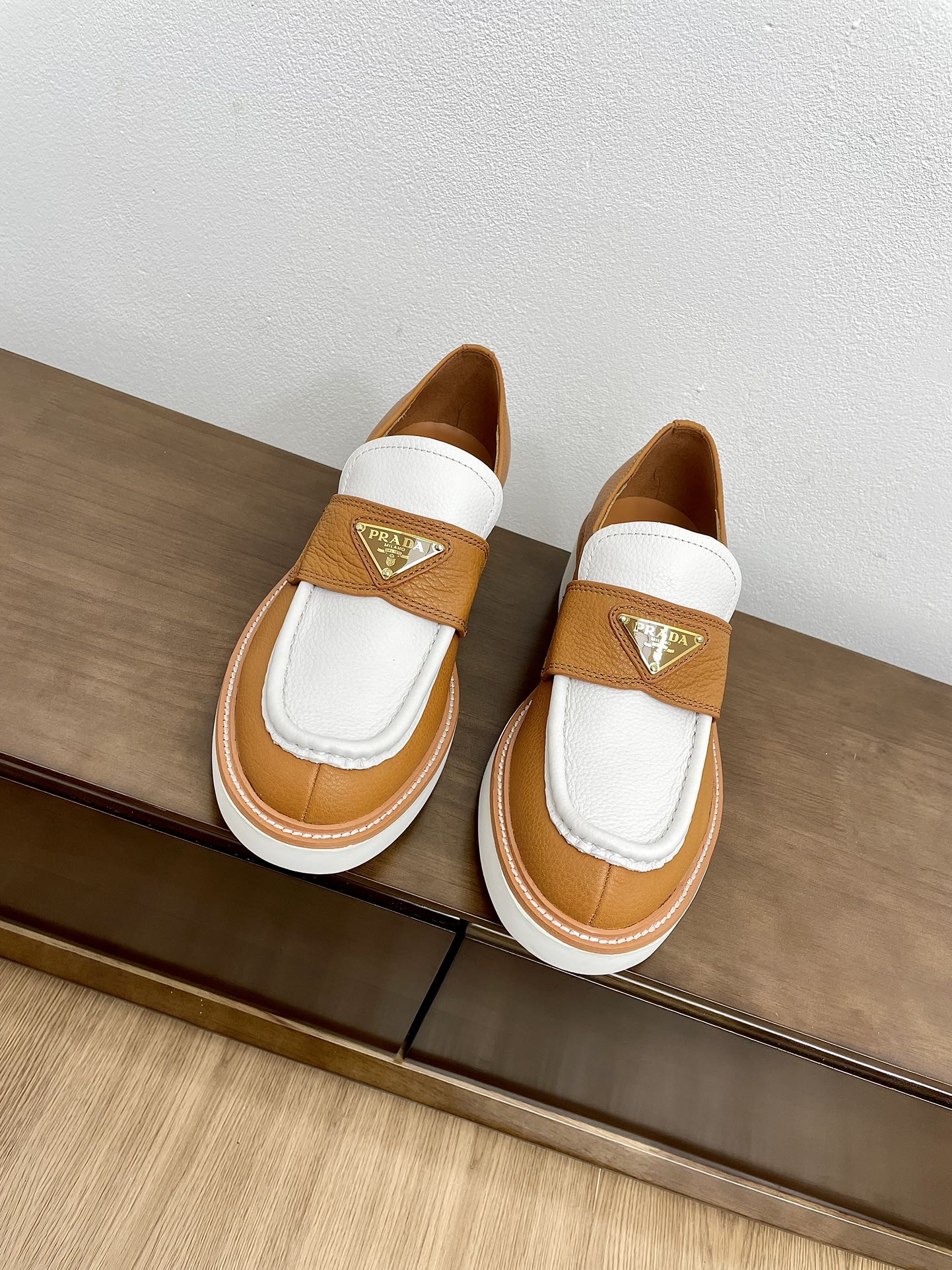 PRA CHOCOLATE BRUSHED LOAFERS WHITE AND BRONZE CALFSKIN