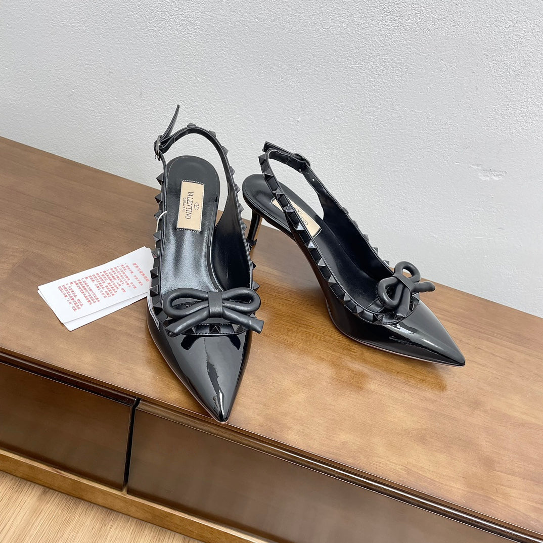 ROCKSTUD BOW SLINGBACK BLACK PATENT LEATHER PUMP 60MM