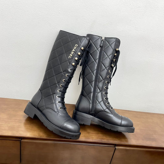 CC High Boots Black Quilted Cowhide