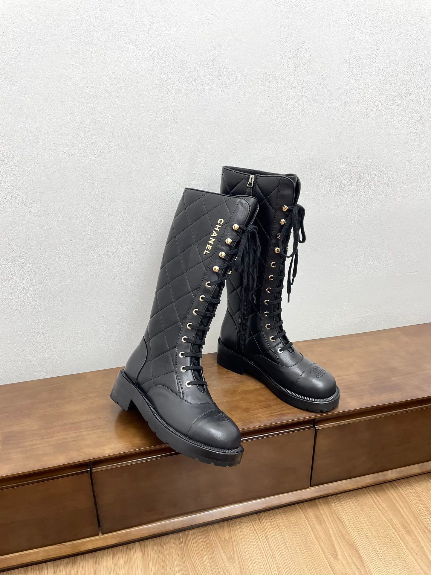 CC High Boots Black Quilted Cowhide